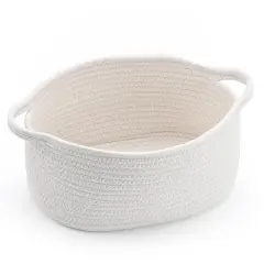 Cute Woven Storage Basket with Handle, Container for Gifts Empty, Decorative Organizer Bins Box for Pet Dog Toys Baby Essentials Snack Diaper Towel