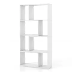 48 Inch 4-Tier Geometric Bookshelf with 8 Cubes for Living Room Bedroom White