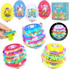 4 Pack Easter Egg Light Up Spinning Singing Tops with Flash, Easter Basket Stuffers