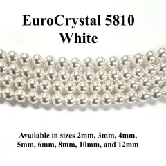 White EuroCrystal 5810 Round Pearls - 2mm, 3mm, 4mm, 5mm, 6mm, 8mm, 10mm, and 12mm - Strands - Made in Austria