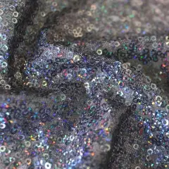 1 Yard Flirt Stretch Mesh Sequin Fabric Lightweight 4-Way Stretch Embroidered Cluster Sequins 60" Width Gunmetal/Gunmetal