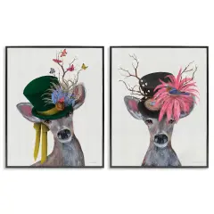 Stupell Industries Dapper Deer Floral Top Hat 2 pc Framed Giclee Wall Art Set Design by Kamdon Kreations