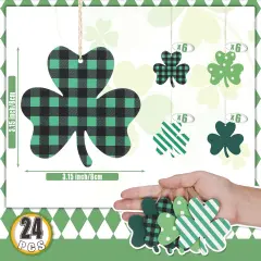 24 Pieces St Patricks Day Decorations Shamrocks Wooden Ornaments Wooden Shamrocks Clover Ornament Shamrock Wooden Cutouts Hanging Ornament with Rope for St Patrick's Day Tree Table Decor (Simple Style)