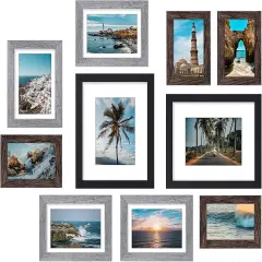 10 Pack Picture Frames Collage Wall Decor, Gallery Frame Set for Wall Mounting or Tabletop Display, Multi Sizes Including 2pcs 8x10, 4pcs 5x7, 4pcs 4x6, Black, Brown and Grey