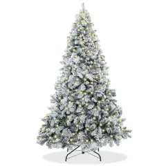 6FT Pre-Lit Snow-Flocked Pine Realistic Artificial Holiday Christmas Tree