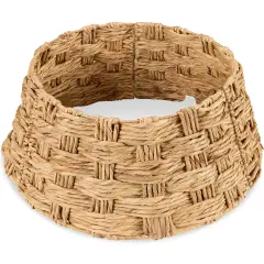 Best Choice Products 24in Basket Woven Hyacinth Christmas Tree Collar, Skirt Accessory w/ Cord Cut-Out Natural