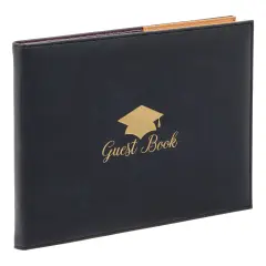 Leather Graduation Guest Book for Class of 2025, Grad Party Sign In Guest Book for College, High School, Black with Gold Foil (8.3 x 6.5 x 0.3 inches)