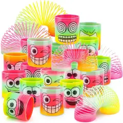 Rainbow Magic Spring, 12Pcs Colorful Plastic Springy Toys Fidget Toys Walking Toy Circle Shaped Coils Party Favors Gift Stocking Stuffers for Boy Girl Children Kids (Rainbow Emoji)