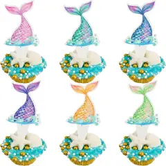 36pc Mermaid Tail Cupcake Toppers: Mini Under the Sea Mermaid Tail Cake Topper Decoration & Cupcake Picks for Birthday Parties & Baby Showers