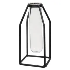 Glass Tube Vase With Metal Frame Thin