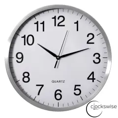 Clockswise Round Quartz Wall Clock Non-Ticking Battery Operated with Silent Sweep Movement, Aluminum Silver Frame, Perfect for Home Kitchen Office Living Room Study Hallway Classroom, Black Face