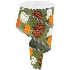 2.5" Leopard Pumpkins Stripe Edge: Moss Green (10 Yards)