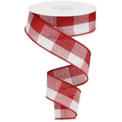 1.5" Woven Check Ribbon: Red & White (10 Yards)