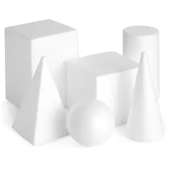 6-Pack Assorted Foam Geometric Shapes, Sizes Ranging From 2.5 to 5.9 in for Arts and Crafts Projects, DIY, Modeling, Home Decor, School Projects, Solid Polystyrene White