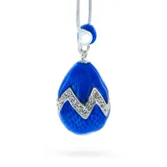 Blue Enamel 35 Crystals Brass Royal Egg Pendant Necklace
