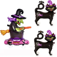 3 Pcs Halloween Foil Balloons &ndash; Witch, & 2 Black Cat