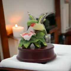 Ceramic Hummingbird Figurine on Wood Base, Home D&eacute;cor, Gift for Her, Gift for Mom, Birdwatcher, Spring Decor