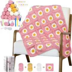 Granny Square Crochet Blanket Kit - Pink