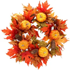 20 Inch Fall Wreaths for Front Door, Autumn Maple Leaves Pumpkin Pine Cone Wreath, Fall Decorations for Harvest Thanksgiving Halloween Farmhouse Home Outside Window Wall
