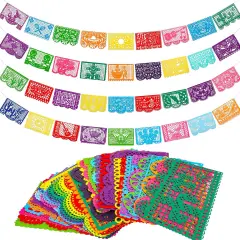 4pcs Mexican Fiesta Party Felt Banner(11.8 * 7.9 inch) Cinco de Mayo Fiesta Banner Dia De Los Muertos Day of The Dead Fiesta Papel Picado Hanging Banner Party Decorations 4 Different Designs