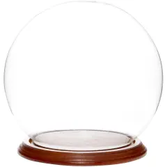 Plymor 7.5" x 8.5" Glass Display Dome Globe Cloche (Walnut Veneer Base)