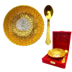 Gold Silver Plated Bowl Spoon Set German Silver Bowl Dry Fruits Dessert Serving Set Diwali Navratri Christmas Eid Wedding Housewarming Return Gifts Puja Favor - Home Decor Corporate Gift