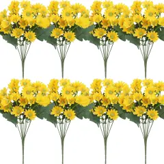 8 Bundles Summer Bouquets Artificial Sunflowers & Daisies &ndash; UV Resistant Silk Flowers for Patio, Porch & Garden Decor (Yellow)