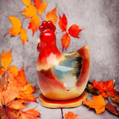 Ceramic Red Hen Tea Light Candle Holder, Home D&eacute;cor, Gift for Her, Gift for Mom, Kitchen D&eacute;cor, Farmhouse D&eacute;cor, Fall Decor