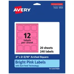 Avery Bright Pink Paper Labels, 2" x 2-3/16" Arched Square