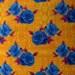 1 Yard Polynesian Rose Geometric Peachskin Fabric with Floral Border Print 44/45 Inches Width Yellow