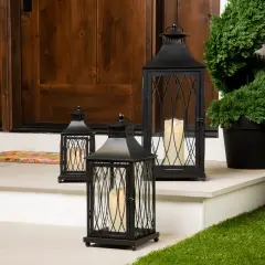 Northlight Lattice Style Metal Candle Lanterns - 22.75" - Black - Set of 3