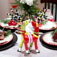 Ceramic Whimsical Christmas Jolly Reindeer Magnetic Salt & Pepper Shakers, Home D&eacute;cor, Gift for Her, Gift for Mom, Kitchen D&eacute;cor