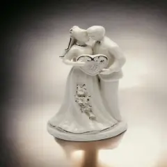 Hand Crafted Ceramic 25th Anniversary Couple Cake Topper with Silver Accents, Anniversary D&eacute;cor, Anniversary Gift