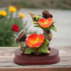Ceramic Poppy Flowers with Butterfly Figurine, Home D&eacute;cor, Gift for Her, Gift for Mom, Nature Lover Gift