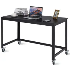 Black Mobile Laptop Computer Desk with Locking Casters and Steel Frame