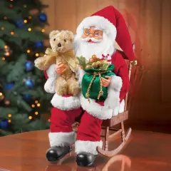 Collections Etc Musical Santa Claus Figure in Rocking Chair