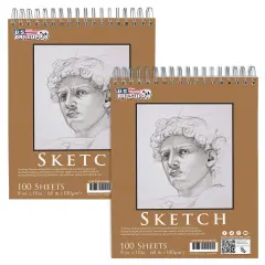 8"x10" Top Spiral Bound Sketch Book, 2 Pack, 100 Sheets Each, 60lb (100gsm), Acid-Free, Artist Sketchbook, Drawing Pad for Adults & Students