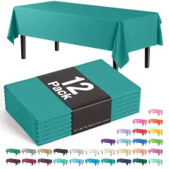 Exquisite 12-Pack Premium Plastic Tablecloth 54in. x 108in. Rectangle Plastic Table Cover Teal