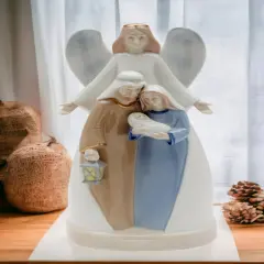 Ceramic Holy Family With Angel Music Box, Home D&eacute;cor, Religious D&eacute;cor, Religious Gift, Church D&eacute;cor, Baptism Gift