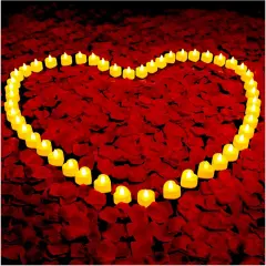 3000 Pcs Artificial Rose Petals with 48 Pcs Heart Flameless Candles Battery LED Tea Lights Candles Set Valentine's Day Wedding Anniversary Decoration