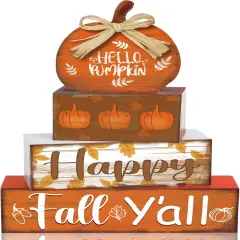 4 Pcs Fall Wooden Signs Tabletop Decor