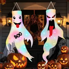 2Pcs 47" Halloween Ghost Windsocks with LED Light
