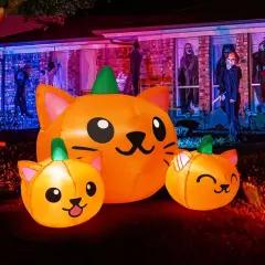 Long Three Pumpkin Cat Head Combo with Built-in LEDs