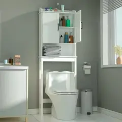 MDF Over-the-Toilet Bathroom Storage Cabinet with Adjustable Shelves and Doors White
