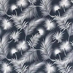 Navy - Blue Leaves,Tropical & Botanical Upholstery Fabric 54 Inches"