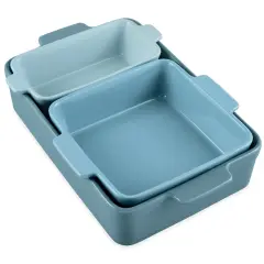Best Choice Products Ceramic Bakeware Set of 3 Casserole, Loaf, and Square Dishes w/ Handles Cornflower Blue