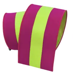 4" Dupion Striped Ribbon: Fuchsia/Lime (10 Yards)