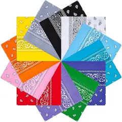 12Pcs Bandanas For Men＆Women,100％ Premium Quality Cotton Handkerchidf 22''&times;22'' Paisely Pattern Hair Headband