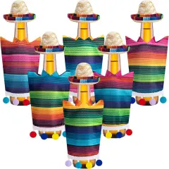 6 Set Mexico Mini Sombrero Hats and Beer Poncho, Cinco De Mayo Mini Sombrero and Serape with Tiny Balls, Mexican Style Bottle Covers for Carnival Themed Party Decorations