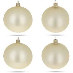 Set of 4 Beige Glass Ball Christmas Ornaments 4 Inches